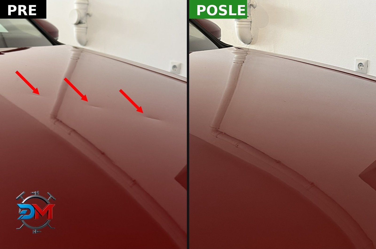 PDR tehnika masiranje limarije - pre i posle - Dent Matrix Novi Sad